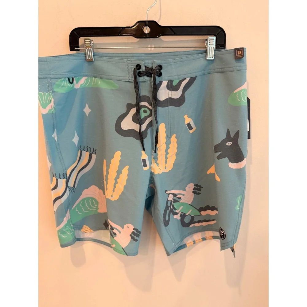 Roark Passage 18 Viaje Boardshorts Mens 36 Hemp Blend Blue Graphic RB405-AGV